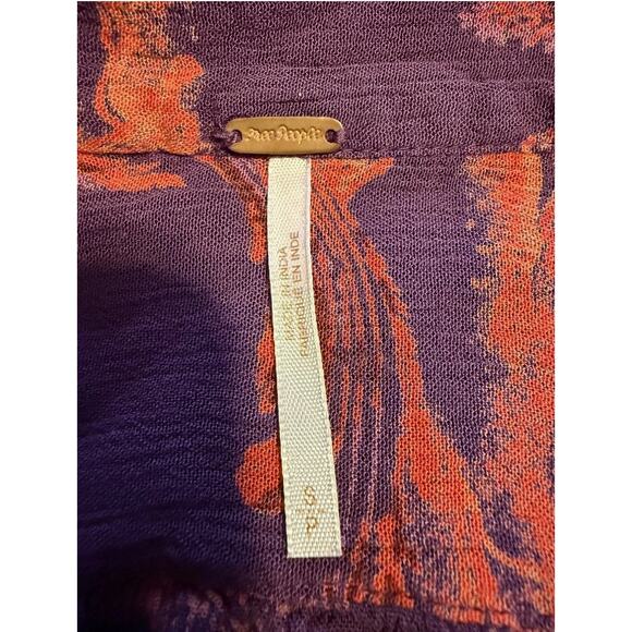 Free People Blouse, Button Down, Oversized, Peacock Print, Purple, Size Small - Picture 5 of 10